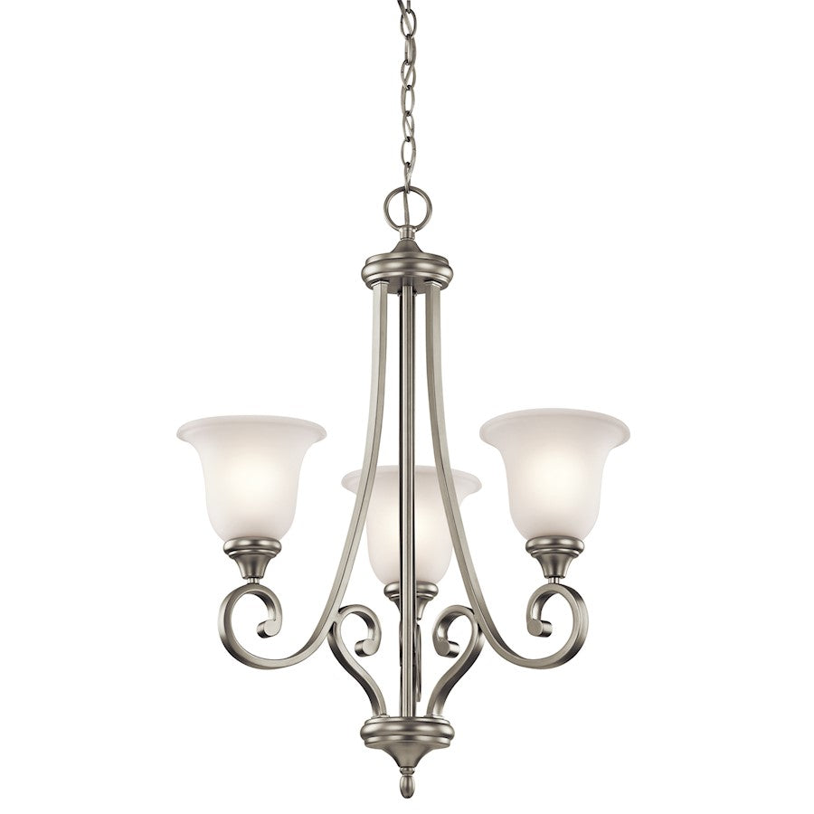 Kichler Monroe 23in 3-Light Chandelier | Traditional Brushed Nickel and Satin Etched Glass | Dining Room & Foyer | 23 x 30 in | Model 43155NI
