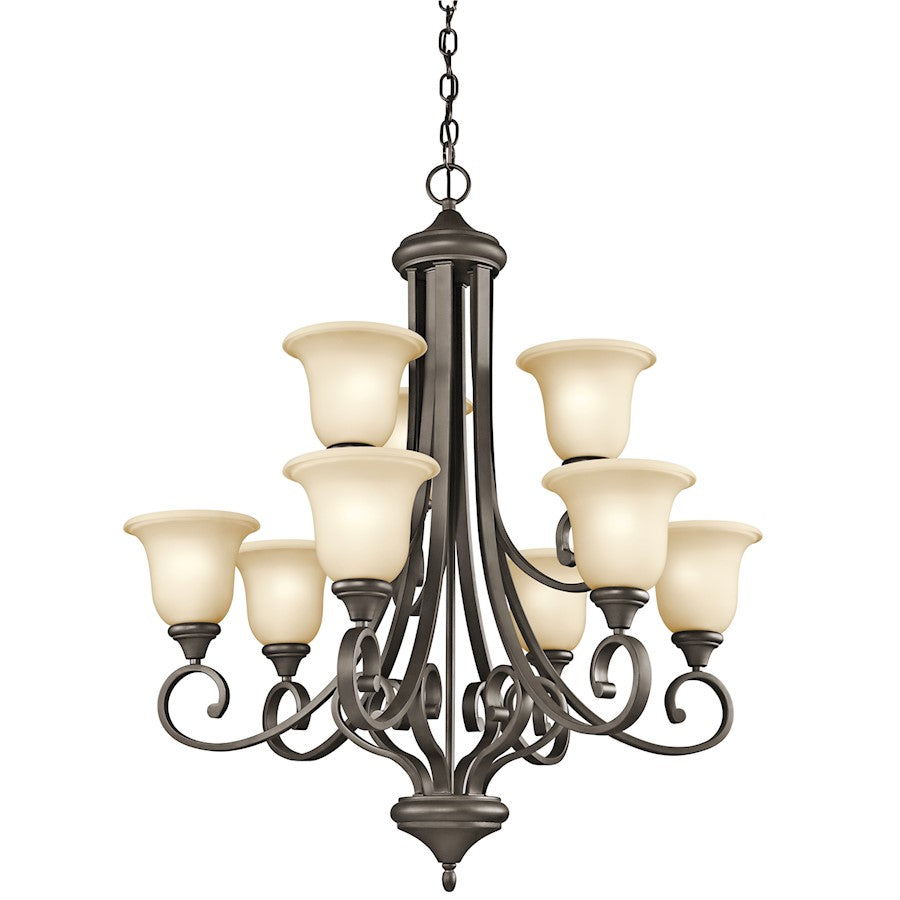 Kichler Monroe 34in 9-Light Chandelier | Traditional Olde Bronze and Light Umber Etched Glass | Dining Room & Living Room | Model 43159OZ