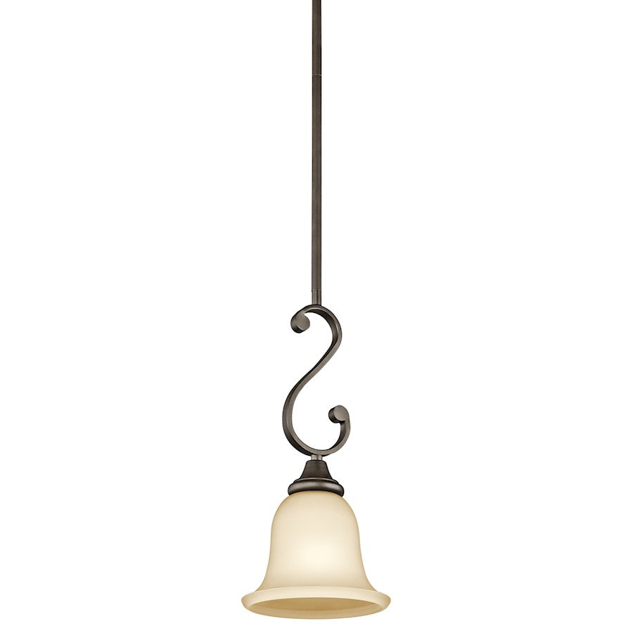 Kichler Monroe 7in 1-Light Mini Pendant | Traditional Olde Bronze and Light Umber Etched Glass | Kitchen Island & Dining Room | Model 43162OZ
