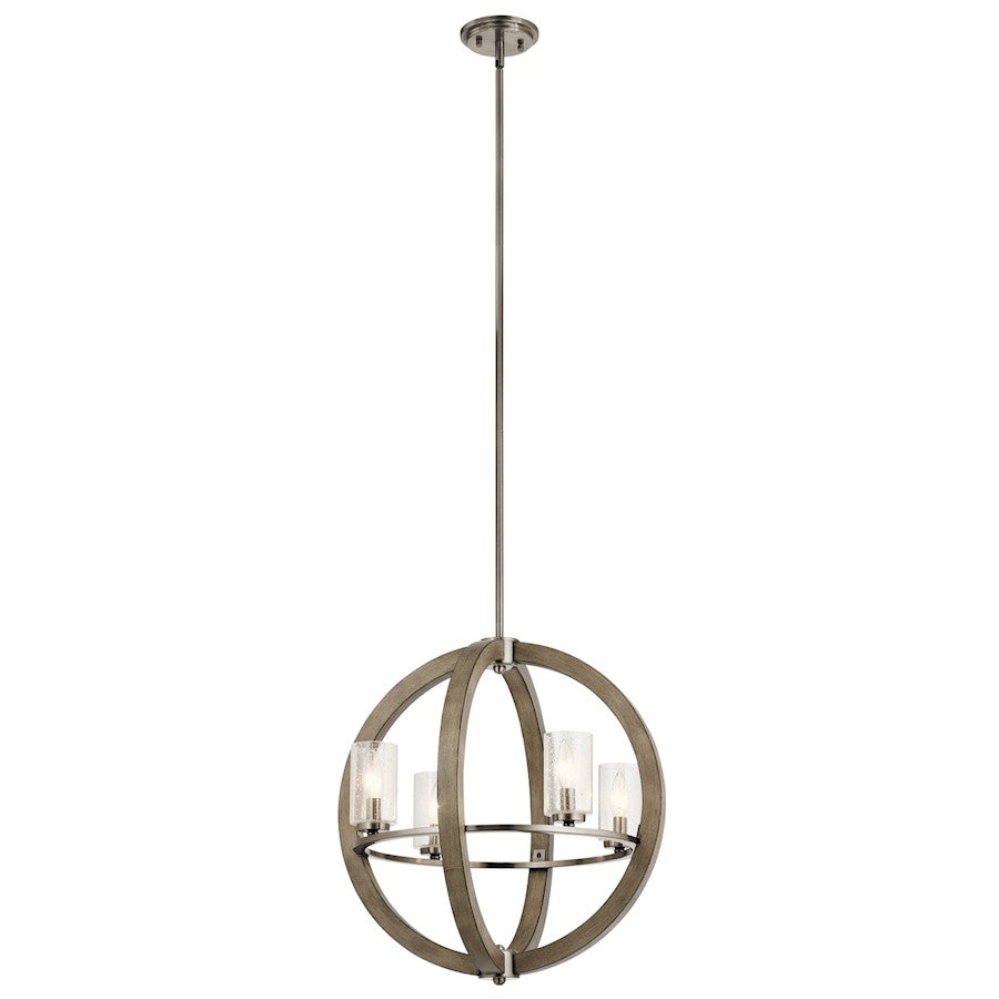 Kichler Grand Bank 20in 4-Light Chandelier | Rustic Distressed Antique Gray Steel and Clear Seeded Glass | Dining Room | 20 x 21.5 in | Model 43185DAG