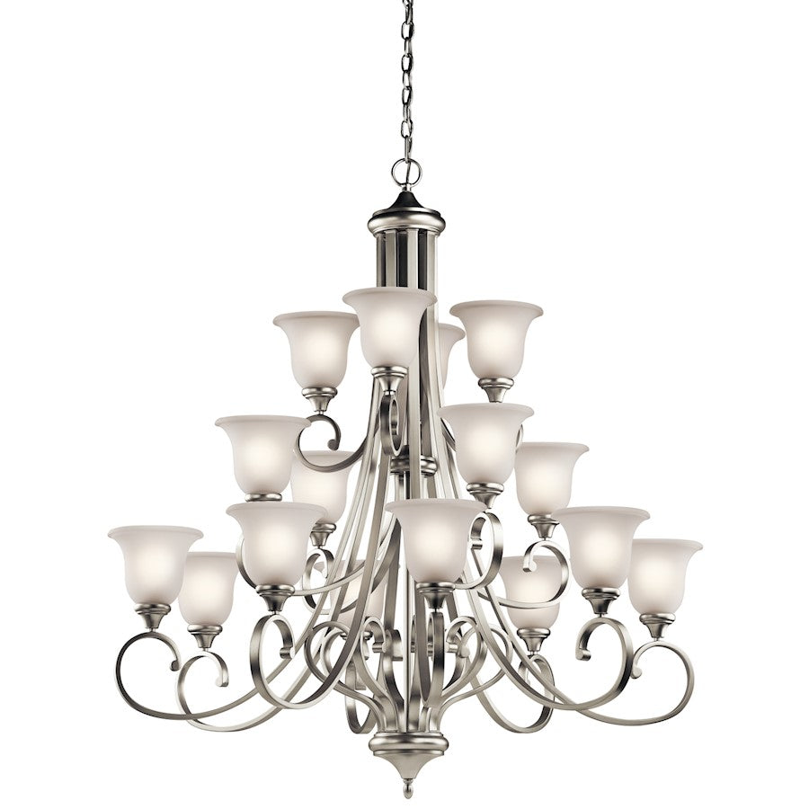 Kichler Monroe 16-Light Chandelier | Traditional Brushed Nickel and Satin Etched Glass | Dining Room & Living Room | 45 x 48 in | Model 43192NI