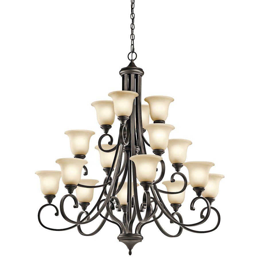 Kichler Monroe 45in 16-Light Chandelier | Traditional Olde Bronze and Light Umber Etched Glass | Dining Room & Living Room | Model 43192OZ