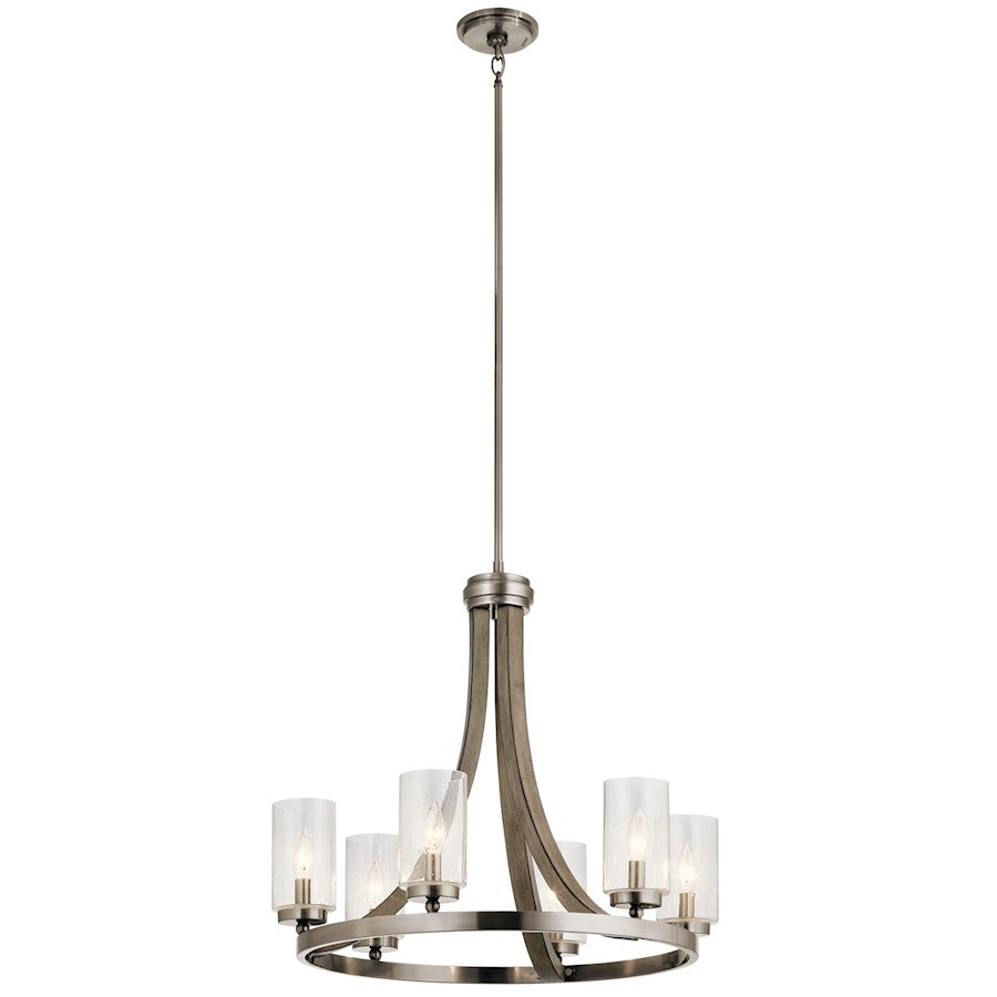 Kichler Grand Bank 25in 6-Light Chandelier | Rustic Distressed Antique Gray and Clear Seeded Glass | Dining Room & Great Room | Model 43193DAG