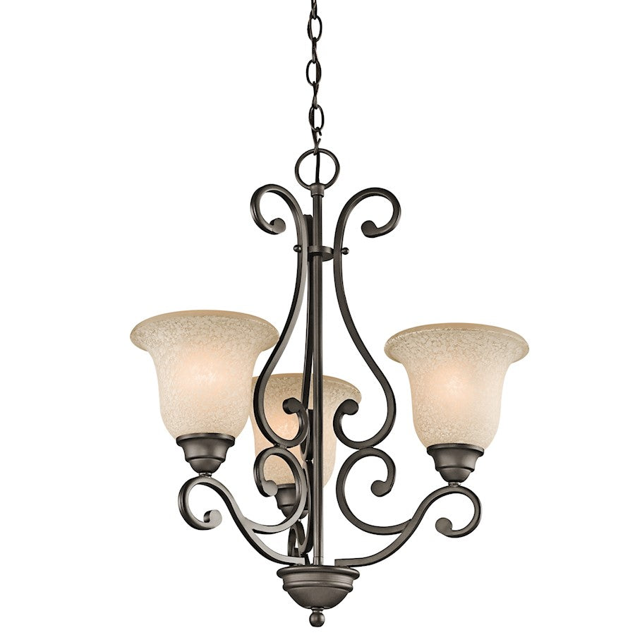 Kichler Camerena 20in 3-Light Chandelier | Traditional Olde Bronze Steel White Scavo Glass | Dining Room & Kitchen | 20 x 24 in | Model 43223OZ
