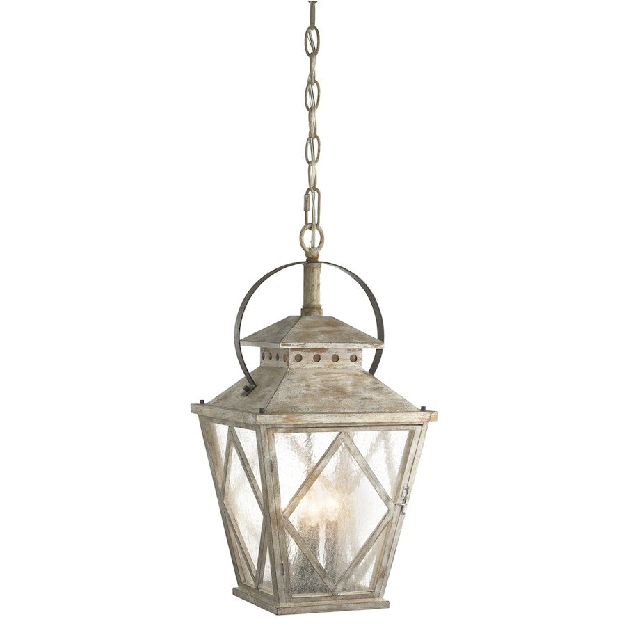 Kichler Hayman Bay 15in 4-Light Pendant | Rustic Distressed Antique White and Clear Seeded Glass | Dining Room & Kitchen Island | Model 43259DAW