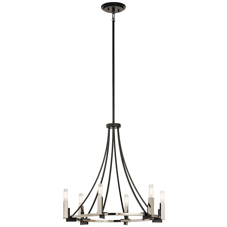 Kichler Bensimone 24in 6-Light Chandelier | Contemporary Black Steel | Dining Room & Living Room | 24 x 23 in | Model 43290BK