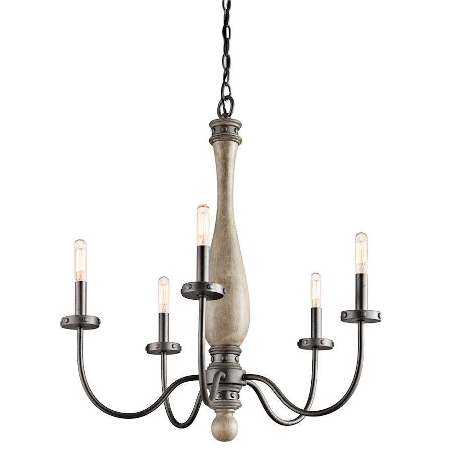 Kichler Evan 24in 5-Light Chandelier | Distressed Antique Gray Wood and Anvil Iron | Dining Room & Kitchen | 24 x 27 in | Model 43322DAG