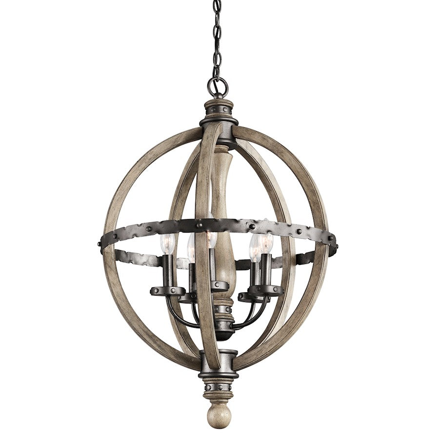 Kichler Evan 20in 5-Light Chandelier | Rustic Distressed Antique Gray Wood and Anvil Iron | Dining Room & Great Room | 20 x 30 in | Model 43324DAG