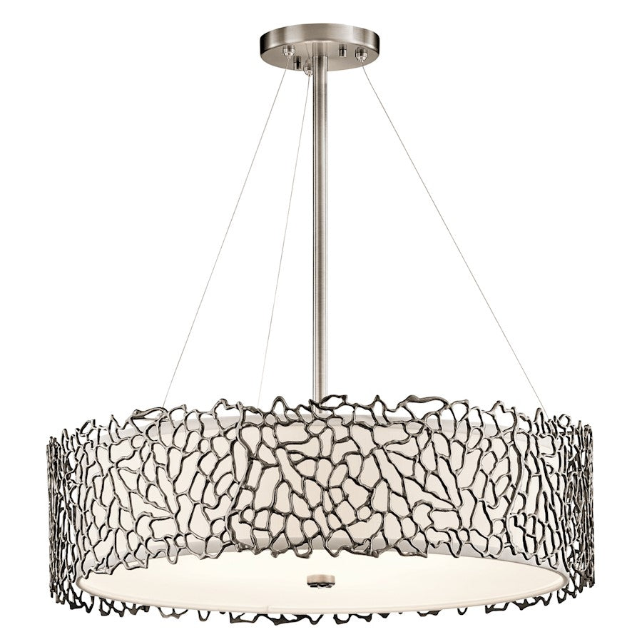 Kichler Silver Coral 22in 4-Light Chandelier/Pendant | Transitional Classic Pewter and White Etched Glass | Dining Room & Living | Model 43347CLP