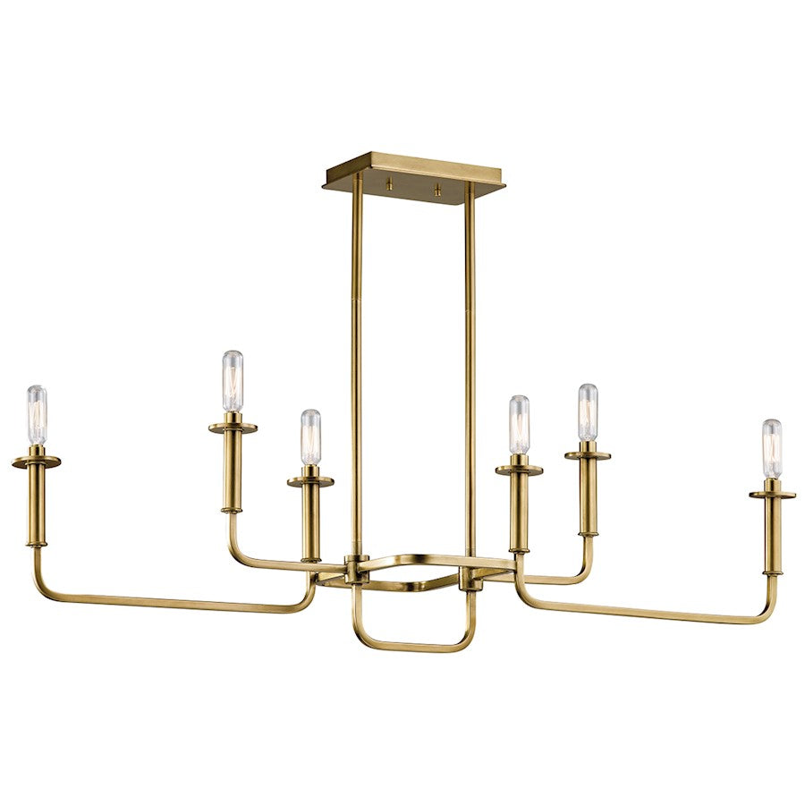 Kichler Alden 38in 6-Light Linear Chandelier | Traditional Natural Brass Steel | Kitchen Island & Dining Room | 38 x 11 x 18 in | Model 43362NBR