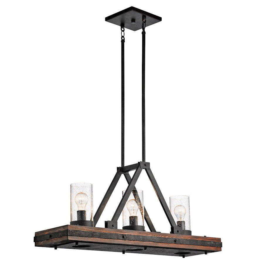 Kichler Colerne 36in 6-Light Linear Chandelier | Rustic Auburn Stained Wood and Black Metal | Kitchen Island & Dining Room | Model 43433AUB