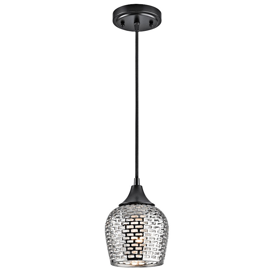 Kichler Annata 6.25in 1-Light Mini Pendant | Transitional Black Ceramic and Silver Ceramic Shade | Kitchen Island & Dining Room | Model 43489BKSLV