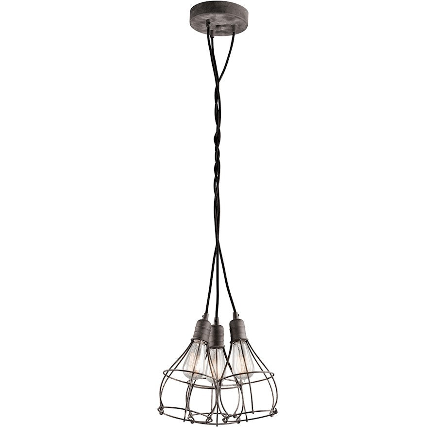 Kichler Industrial Cage 15in 3-Light Pendant | Rustic Weathered Zinc and Steel | Kitchen Island & Dining Room | 15.25 x 11.75 in | Model 43600WZC