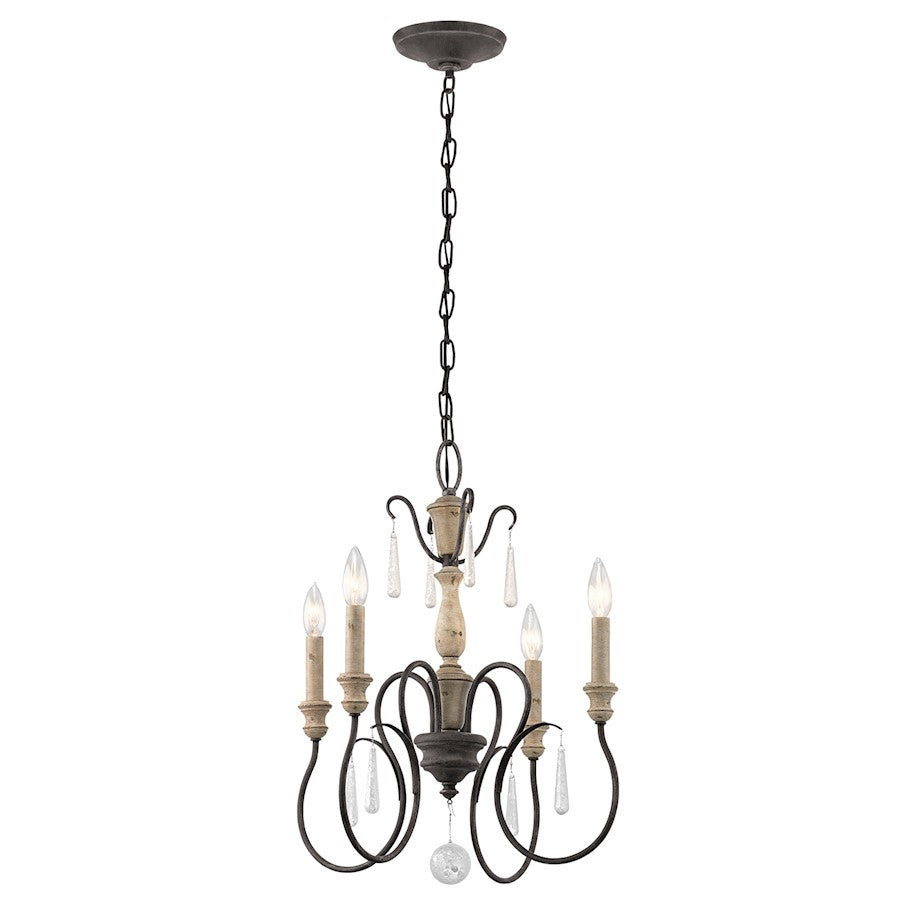 Kichler Kimblewick 20in 4-Light Chandelier | French Country Weathered Zinc and Parchment Glass | Dining Room & Living Room | Model 43615WZC