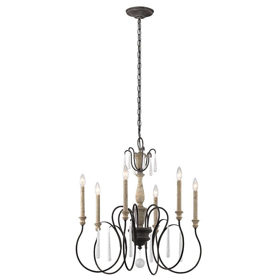 Kichler Kimblewick 26in 6-Light Chandelier | Farmhouse Weathered Zinc and Parchment Glass | Dining Room & Foyer | 26 x 28 in | Model 43617WZC