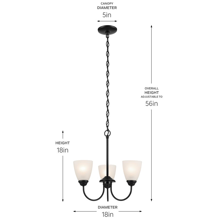 Kichler Jolie 3 Light Mini Chandelier, Black/Clear Satin Etched
