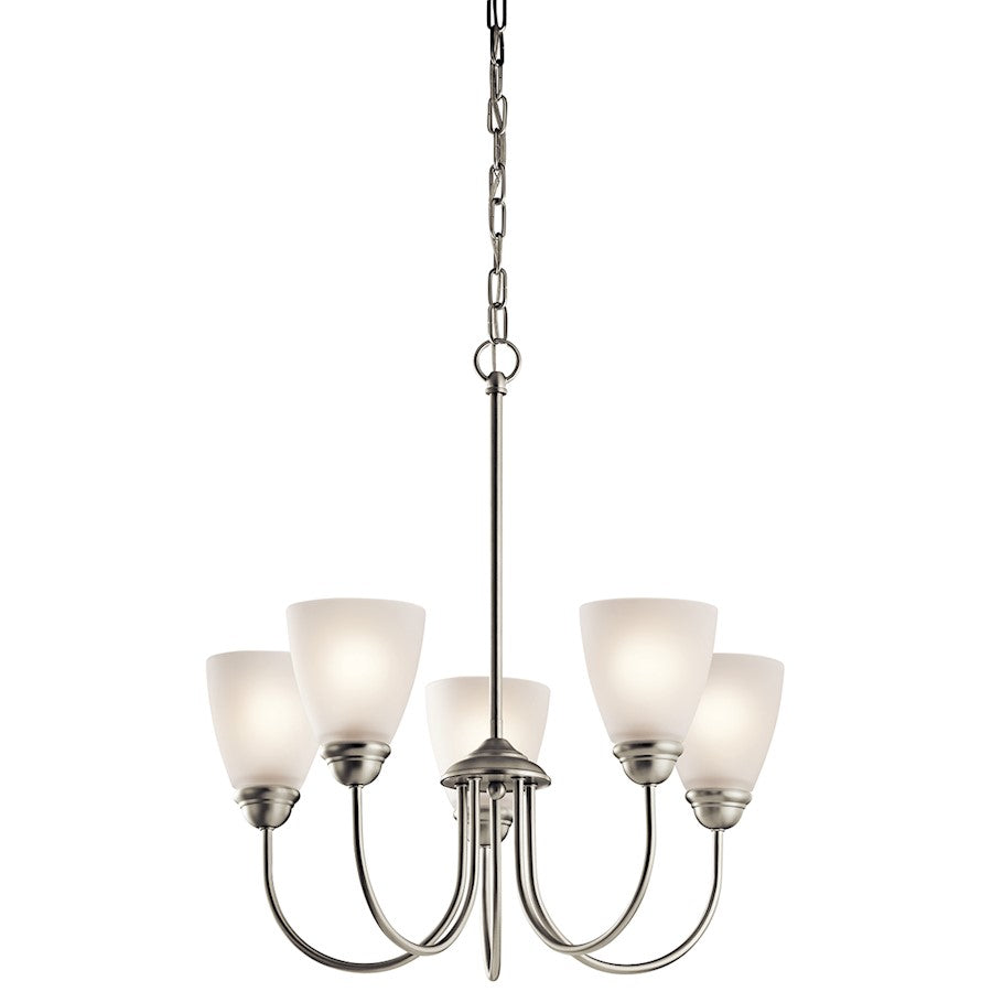 Kichler Jolie 22in 5-Light Chandelier | Brushed Nickel and Satin Etched Glass | Dining Room & Living Room | 22 x 18 in | Model 43638NI