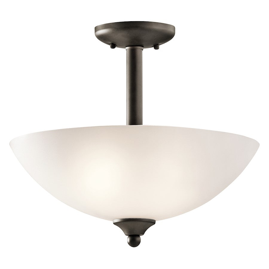 Kichler Jolie 15in 2-Light Convertible Pendant/Semi-Flush | Transitional Olde Bronze and Satin Etched Glass | Kitchen & Dining Room | Model 43641OZ