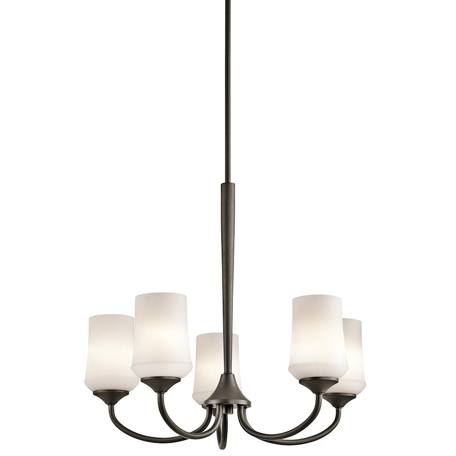 Kichler Aubrey 25in 5-Light Chandelier | Transitional Olde Bronze and Satin Etched Cased Opal Glass | Dining Room & Living Room | Model 43665OZ