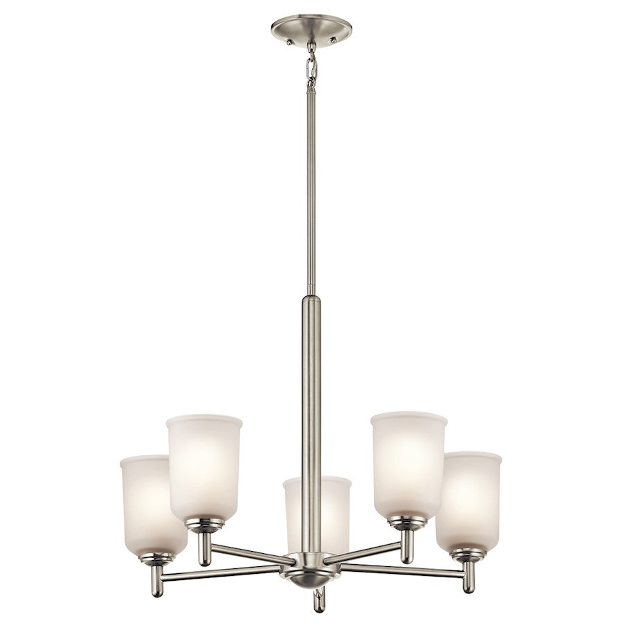 Kichler Shailene 24in 5-Light Chandelier | Transitional Brushed Nickel and Satin Etched Glass | Dining Room & Living Room | Model 43671NI