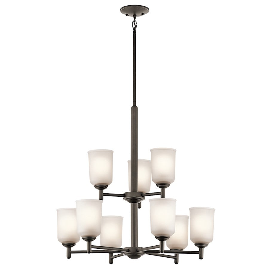 Kichler Shailene 9-Light Chandelier | Olde Bronze Steel and Satin Etched Glass | Dining Room & Living Room | 26.25 x 26.5 in | Model 43672OZ