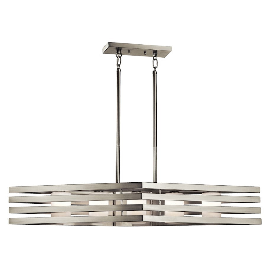 Kichler Realta 40in 5-Light Linear Chandelier | Contemporary Brushed Nickel and Satin Etched Opal Glass | Dining Room & Kitchen | Model 43687NI