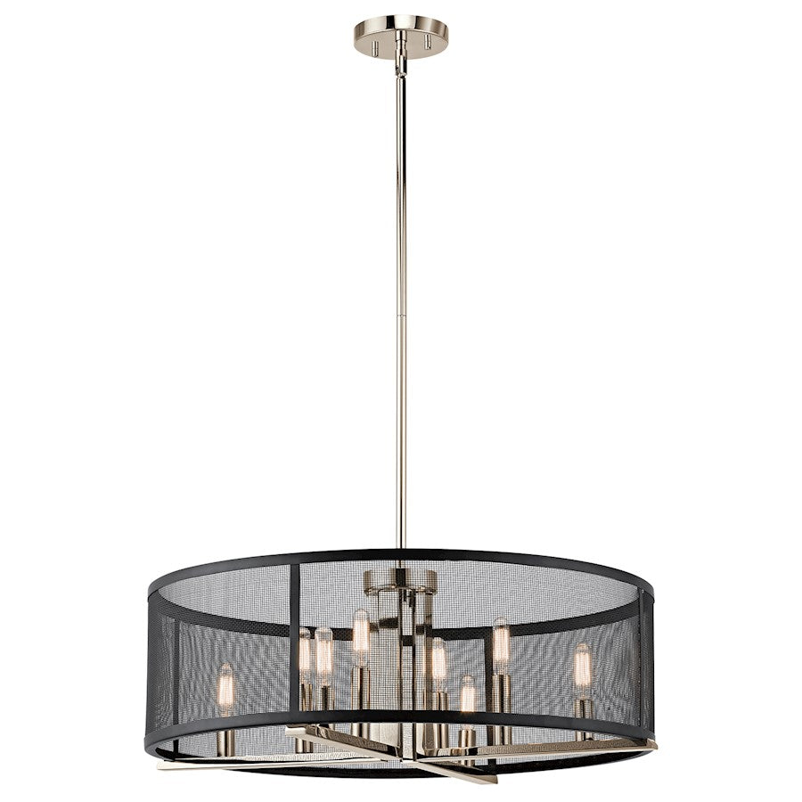 Kichler Titus 25in 8-Light Chandelier | Industrial Polished Nickel and Black Steel Mesh | Dining Room & Living Room | 25 x 25 x 10 in | Model 43715PN