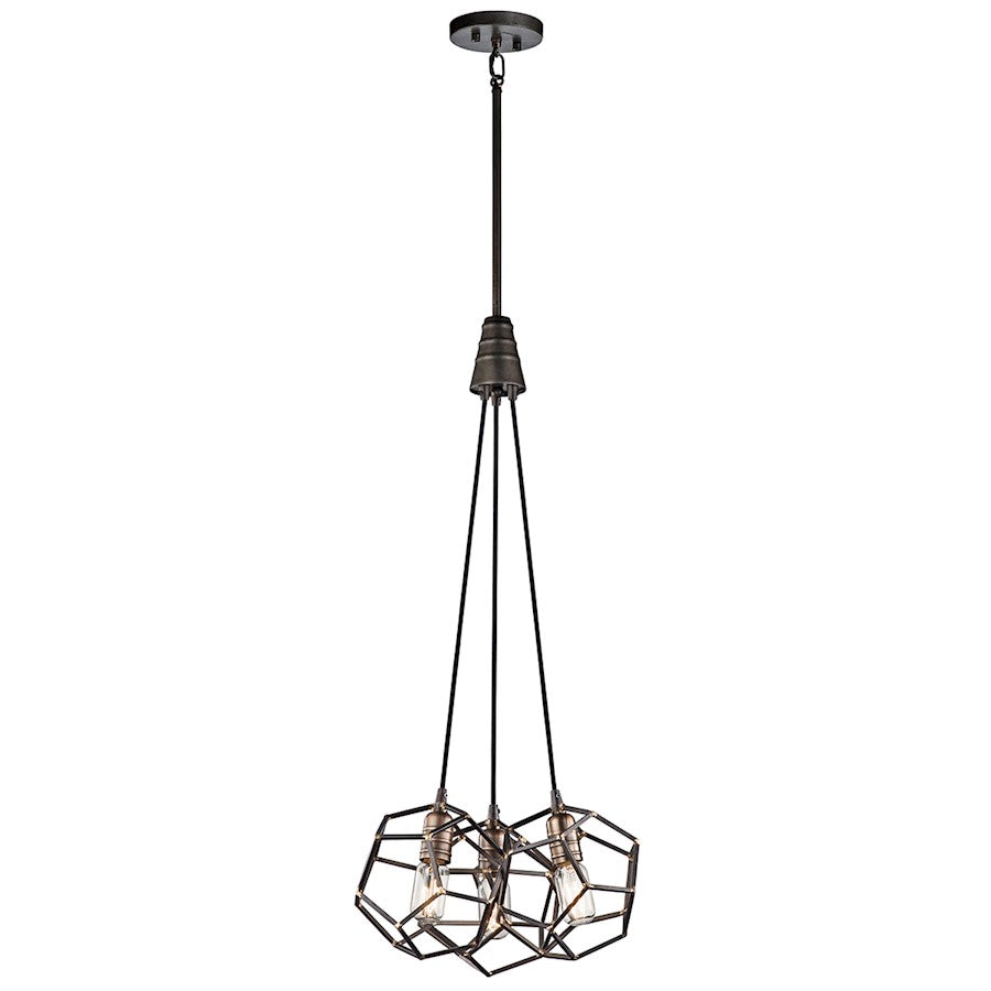 Kichler Rocklyn 3-Light Pendant | Industrial Raw Steel and Natural Brass | Foyer & Dining Room | 17.75 x 17.75 x 36 in | Model 43717RS