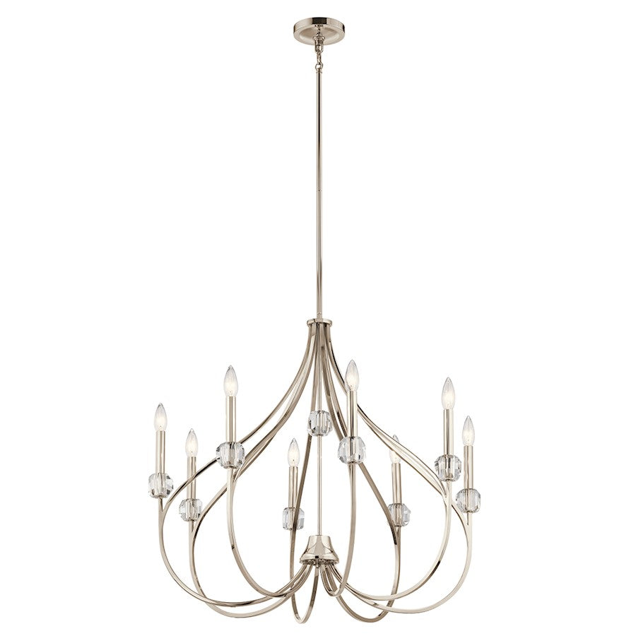 Kichler Eloise 30in 8-Light Chandelier | Transitional Polished Nickel and Optical Crystal Accents | Dining Room | 30.25 x 27.25 in | Model 43721PN