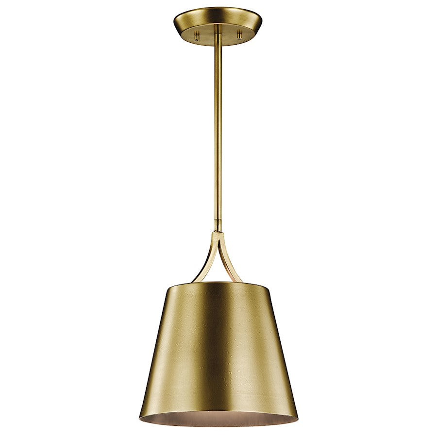 Kichler Maclain 10in 1-Light Mini Pendant | Traditional Natural Brass and Satin Etched White Glass | Kitchen Island & Dining Room | Model 43743NBR