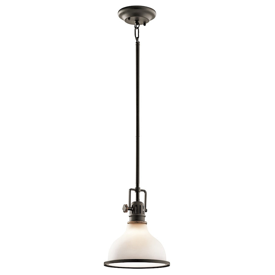 Kichler Hatteras Bay 8in 1-Light Mini Pendant | Transitional Olde Bronze and Etched White Glass | Kitchen Island & Dining Room | Model 43764OZ