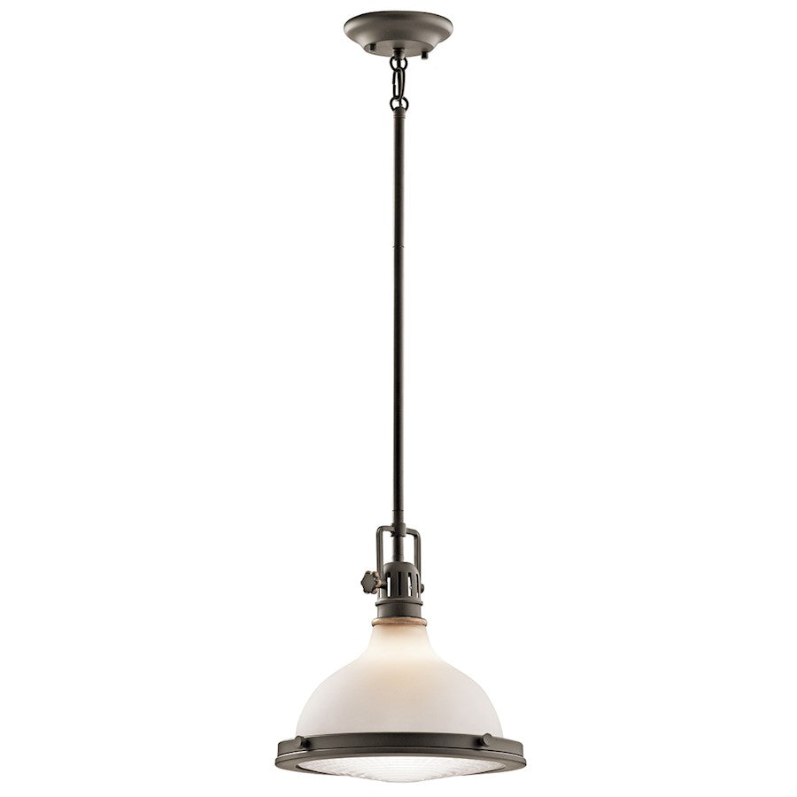 Kichler Hatteras Bay 12in 1-Light Pendant | Olde Bronze and Satin Etched White Glass | Kitchen Island | 12 x 12 x 50 in | Model 43765OZ