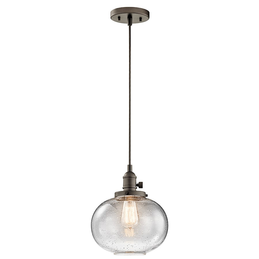 Kichler Avery 10in 1-Light Mini Pendant | Transitional Olde Bronze and Clear Seeded Glass | Kitchen Island & Dining Room | Model 43852OZ
