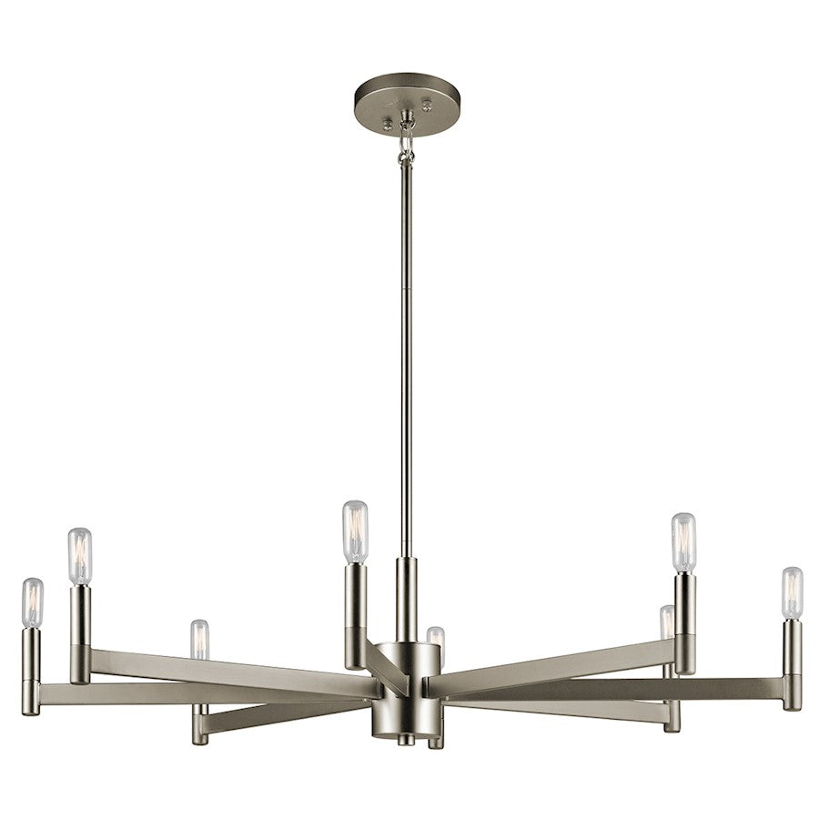 Kichler Erzo 36in 8-Light Chandelier | Contemporary Satin Nickel Steel | Dining Room & Living Room | 36 x 36 x 9 in | Model 43857SN