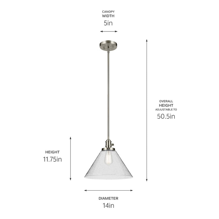1 Light Cone 11.75" Pendant, Brushed Nickel