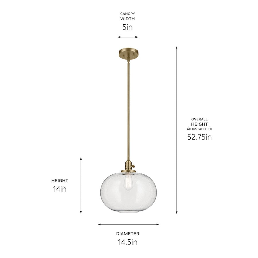 1 Light Globe 14" Pendant, Natural Brass