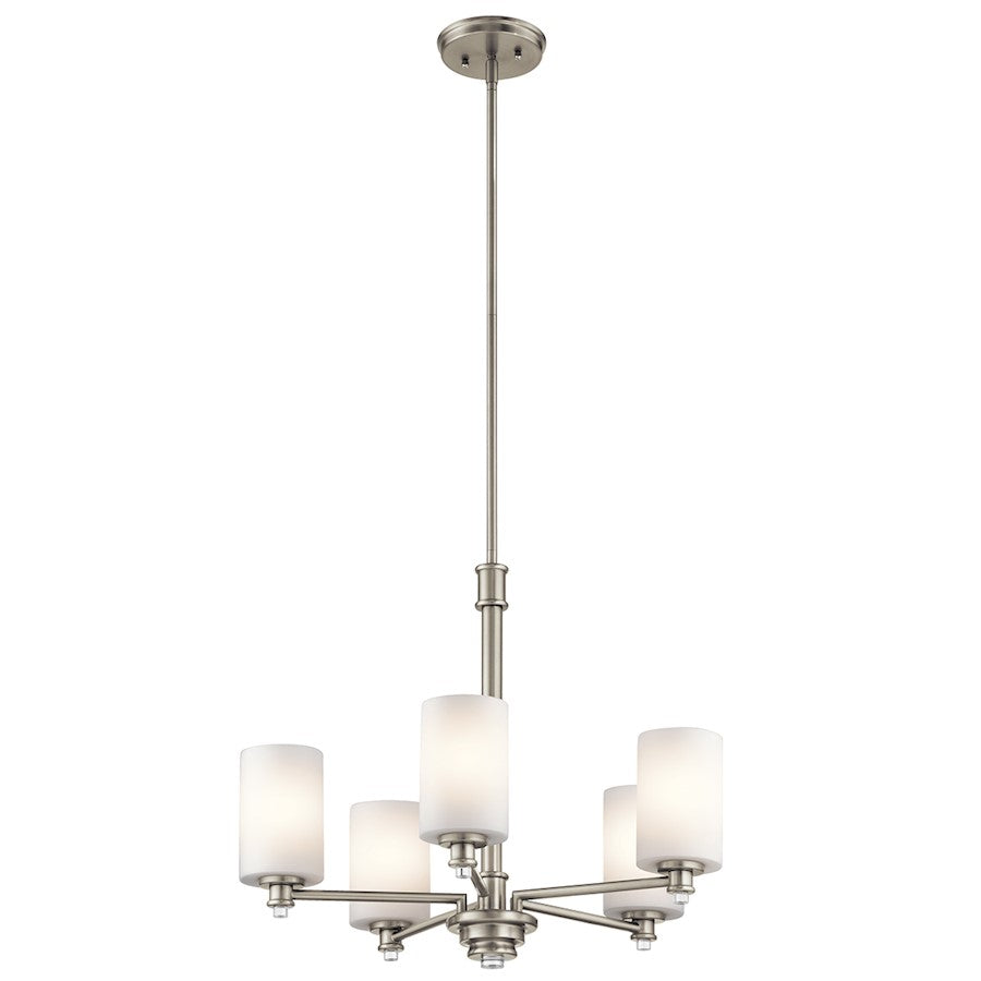 Kichler Joelson 24in 5-Light Chandelier | Transitional Brushed Nickel and Satin Etched Opal Glass | Dining Room & Living Room | Model 43923NI