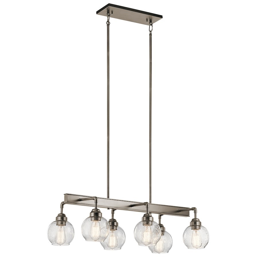 Kichler Niles 32in 6-Light Linear Chandelier | Industrial Antique Pewter and Clear Seeded Glass | Kitchen Island & Dining Room | Model 43994AP