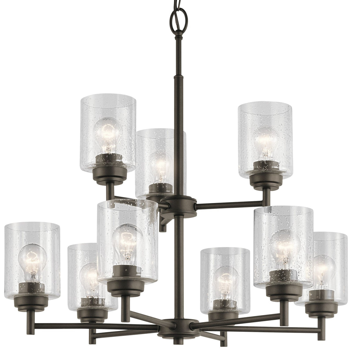 Kichler Winslow 27in 9-Light Chandelier | Transitional Olde Bronze | Dining Room & Living Room | 27 x 27 x 27 in | Model 44031OZ