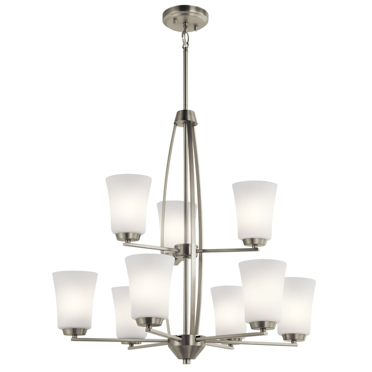 Kichler Tao 26in 9-Light Chandelier | Transitional Brushed Nickel | Dining Room & Living Room | 26 x 26 x 27 in | Model 44052NI