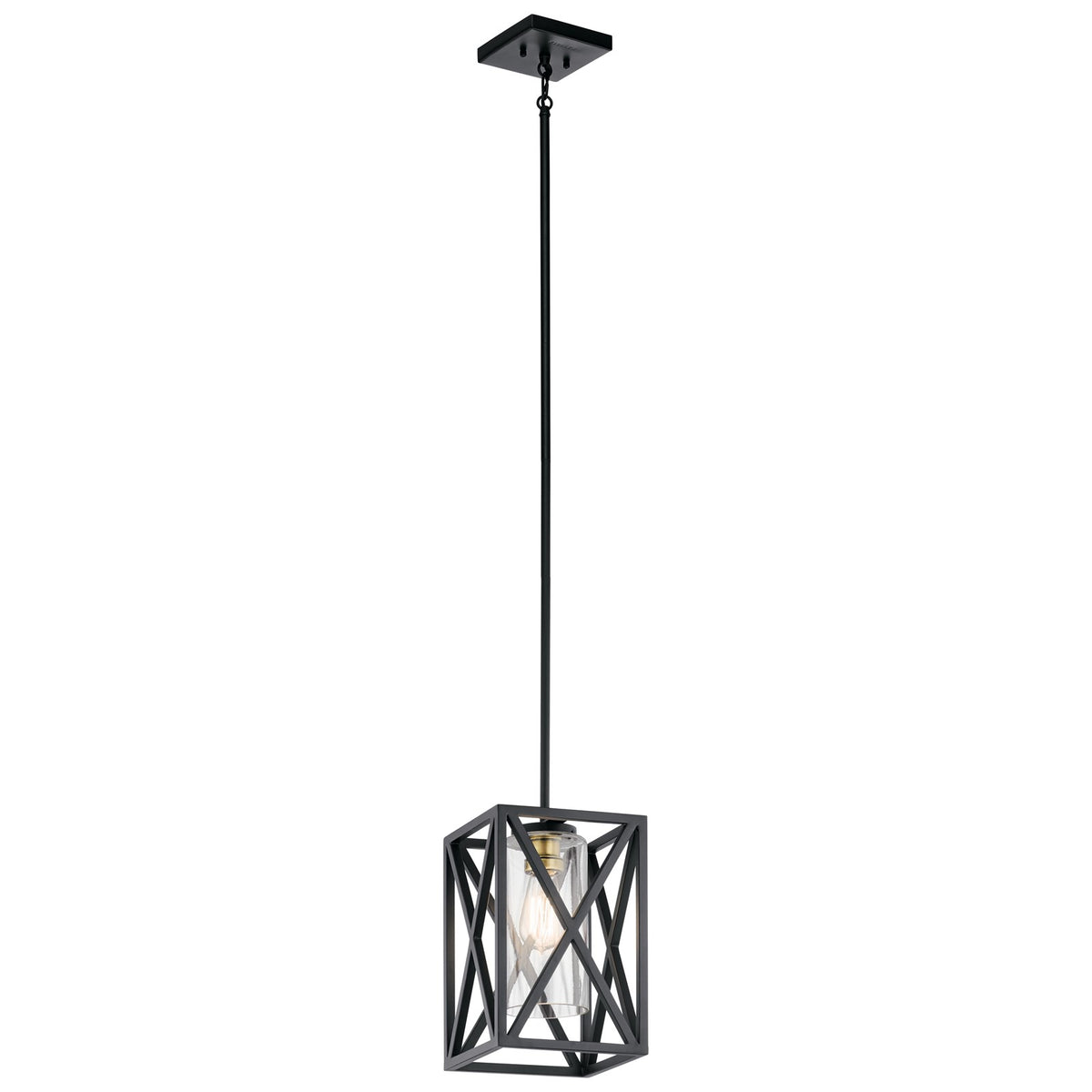 Kichler Moorgate Mini 8in 1-Light Pendant | Rustic Black Steel | Kitchen Island & Dining Nook | 8 x 8 x 13 in | Model 44083BK