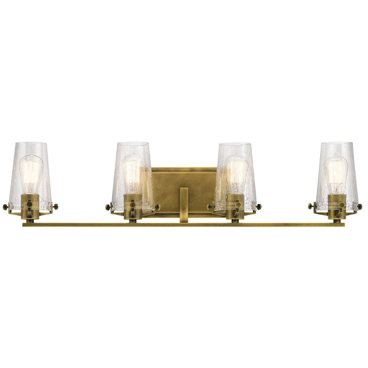 Kichler Alton 34in 4-Light Bathroom Vanity Light | Contemporary Natural Brass and Clear Seeded Glass | Bathroom & Powder Room | Model 45298NBR