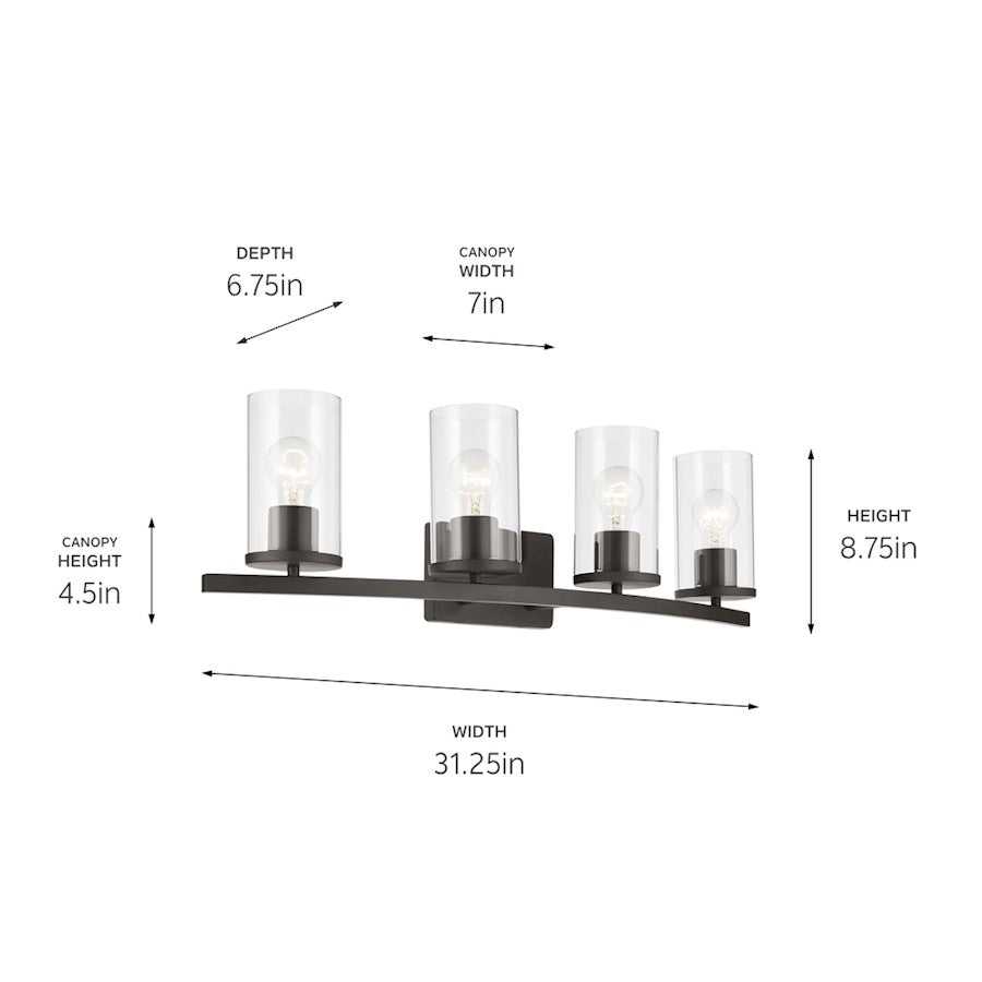 4 Light Linear 8.75" Bathroom Vanity Light, Olde Bronze