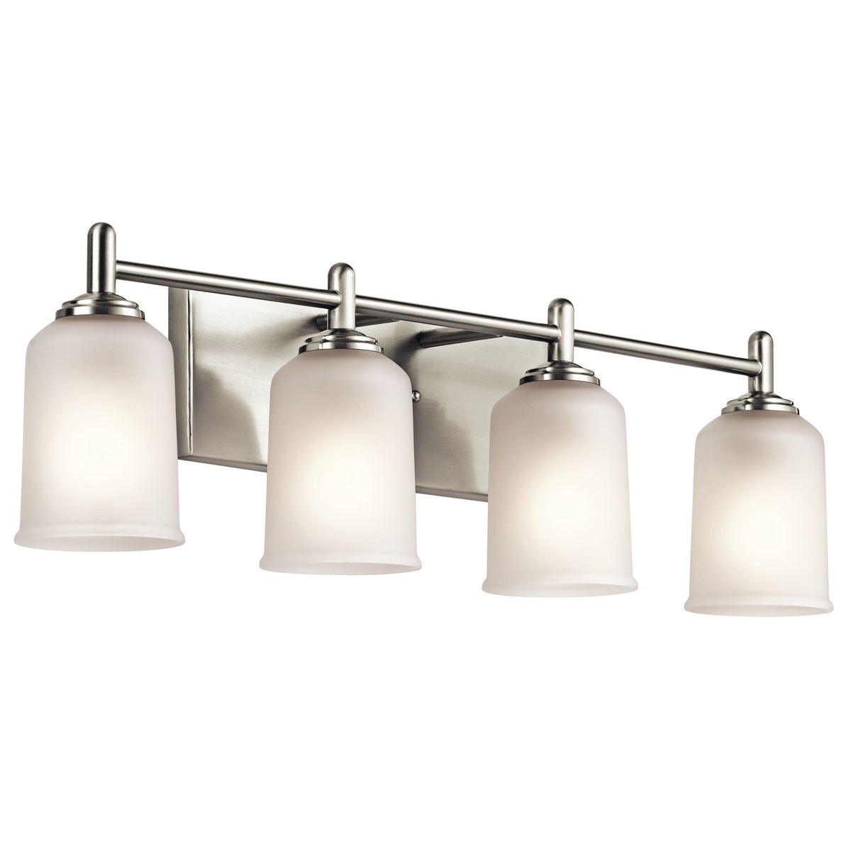Kichler Shailene 30in 4-Light Bath Vanity Light | Brushed Nickel Steel and Satin Etched Glass | Bathroom Vanity | 30 x 8 x 6 in | Model 45575NI