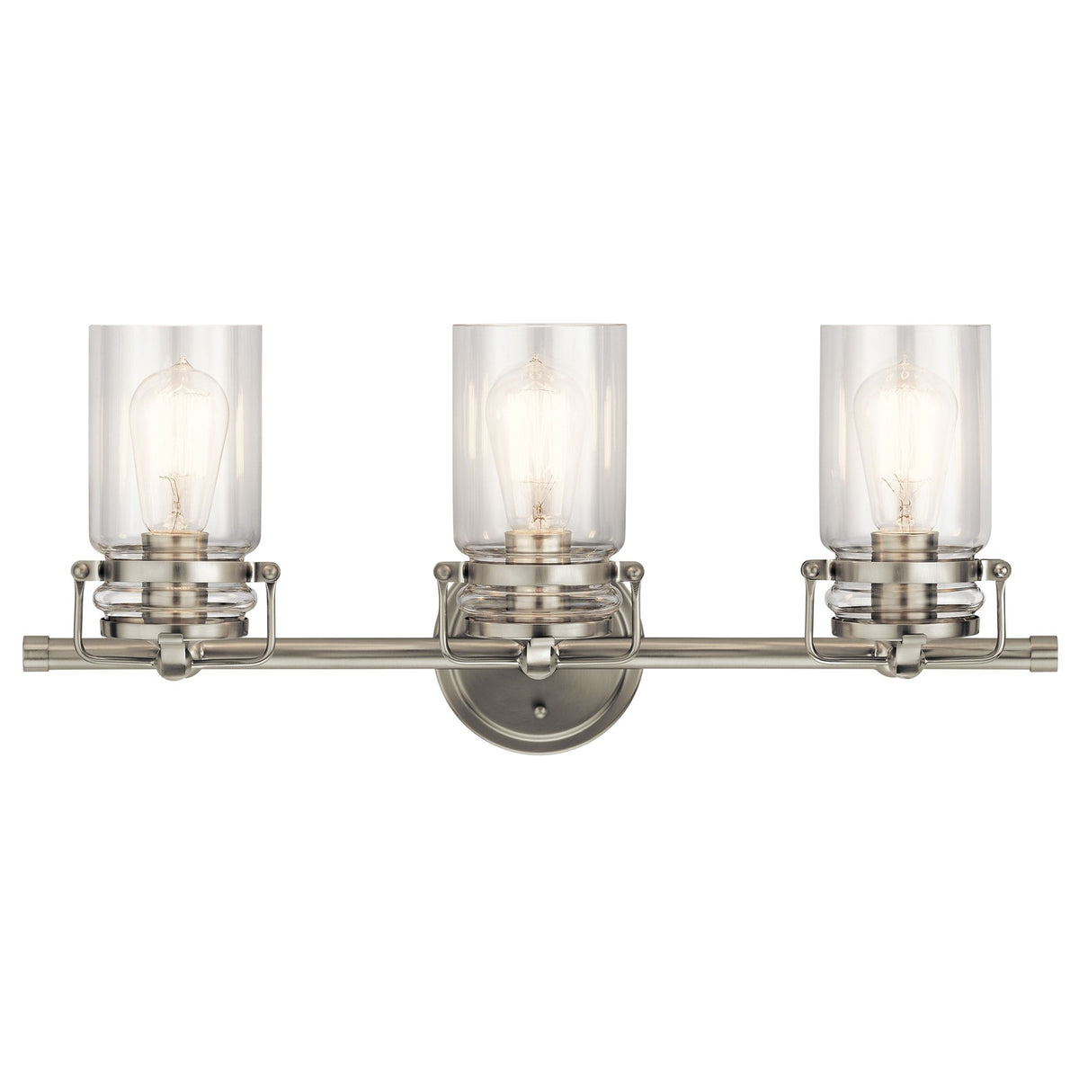 Kichler Brinley 24in 3-Light Bath Vanity Light | Rustic Brushed Nickel | Bathroom Vanity | 24 x 6.5 x 10 in | Model 45689NI