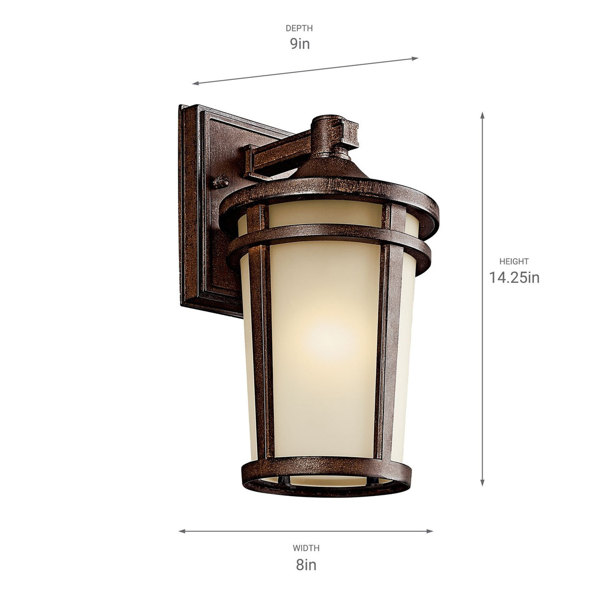 Kichler Atwood 1-Light Outdoor Wall Sconce | Transitional Brown Stone and Light Umber Mist Glass | Covered Patio & Entryway | Model 49072BST