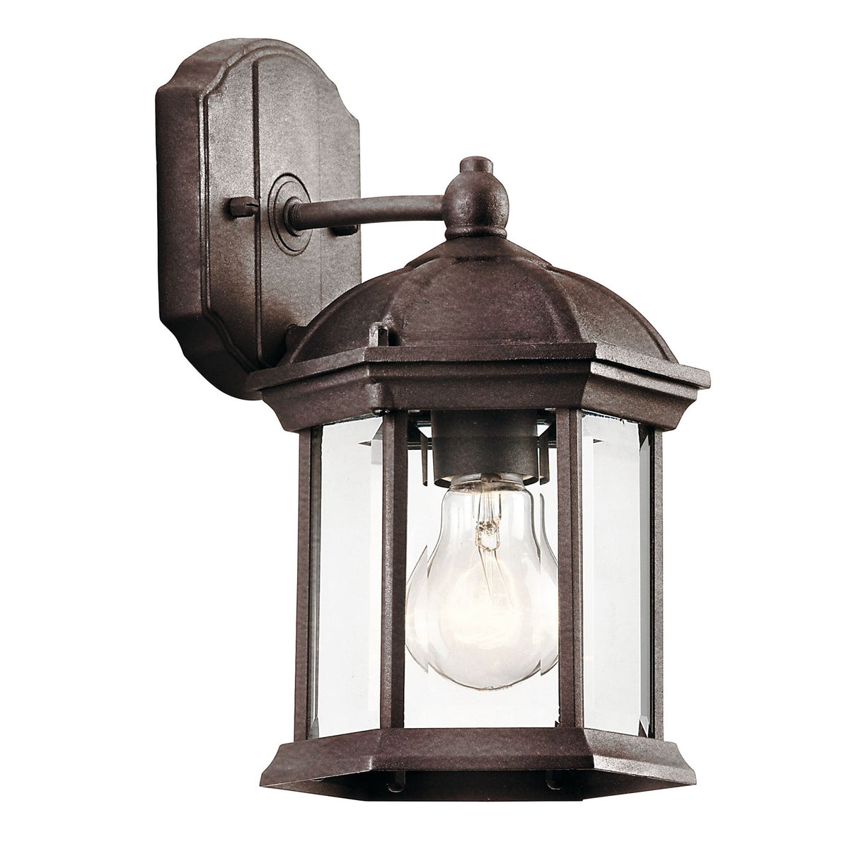 Kichler Barrie 6in 1-Light Outdoor Wall Sconce | Traditional Tannery Bronze and Clear Beveled Glass | Covered Patio & Entryway | Model 49183TZ