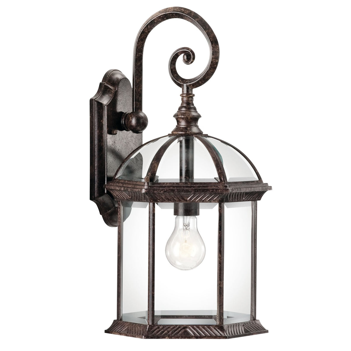 Kichler Barrie 19in 1-Light Outdoor Wall Sconce | Traditional Tannery Bronze and Clear Beveled Glass | Covered Patios & Entryways | Model 49186TZ
