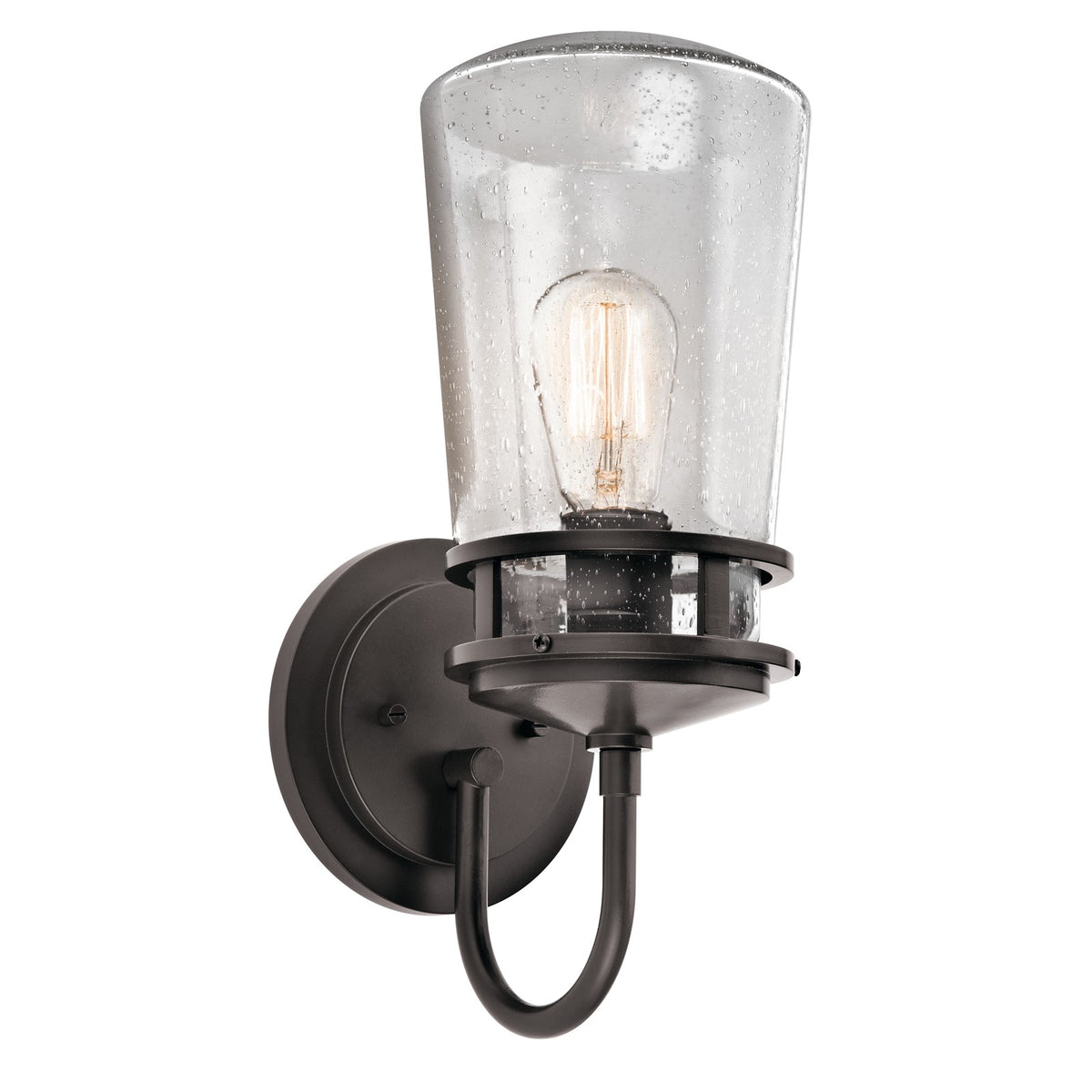 Kichler Lyndon 15in 1-Light Outdoor Wall Sconce | Transitional Architectural Bronze Aluminum and Clear Seeded Glass | Entryway | Model 49445AZ