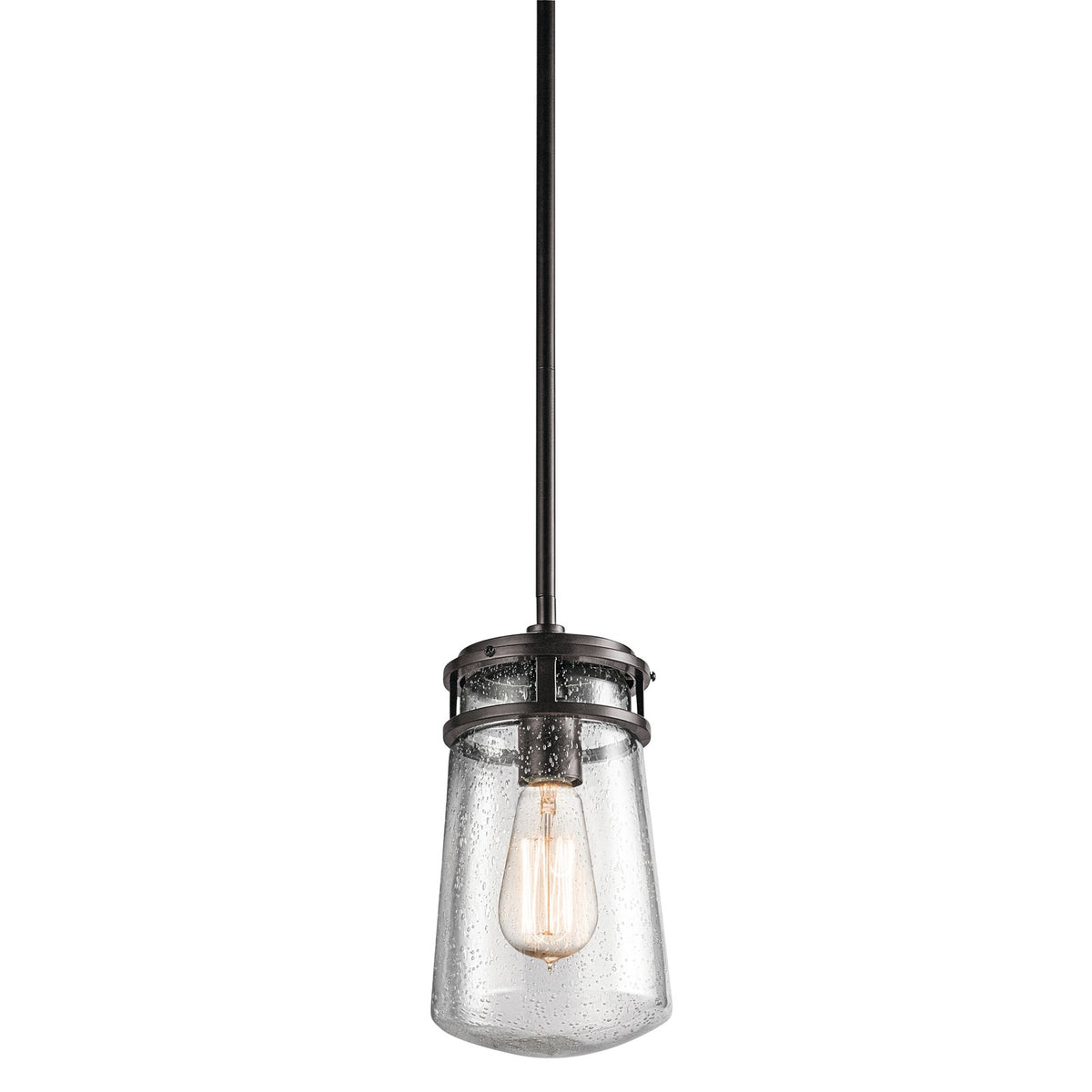 Kichler Lyndon 6in 1-Light Outdoor Pendant | Transitional Architectural Bronze and Clear Seeded Glass | Covered Patio & Entryway | Model 49447AZ